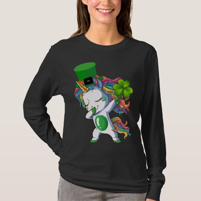 Camiseta Dabbing Unicorn St Patricks Day Lepricorn Irish Sh (Frente)