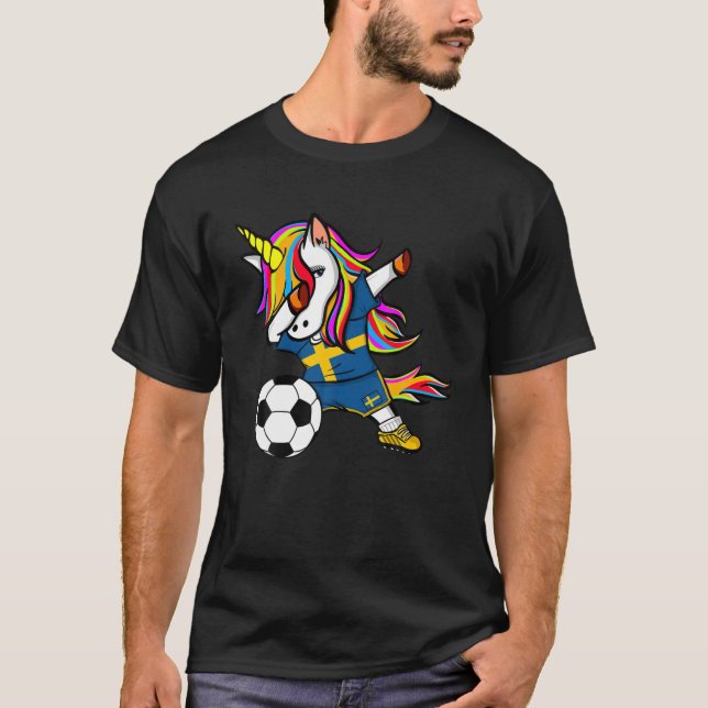 Camiseta Dabbing Unicorn Suecia Soccer Fans Jersey (Frente)