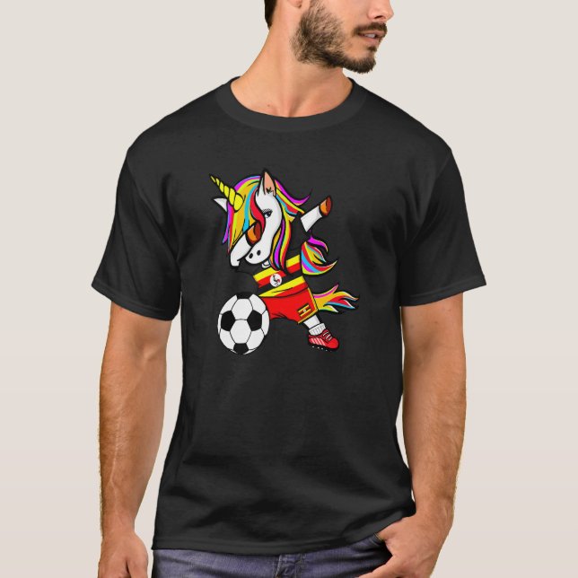 Camiseta Dabbing Unicorn Uganda Futebol Uganda Flag Socc (Frente)