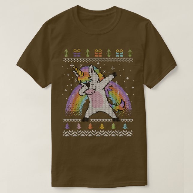 Camiseta Dabbing Unicorn Ugly Christmas Sweater Rainbow (Frente do Design)