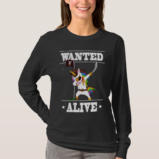 Camiseta Dabbing Unicorn  Wanted Alive  Pirate Unicorn Dab (Frente)