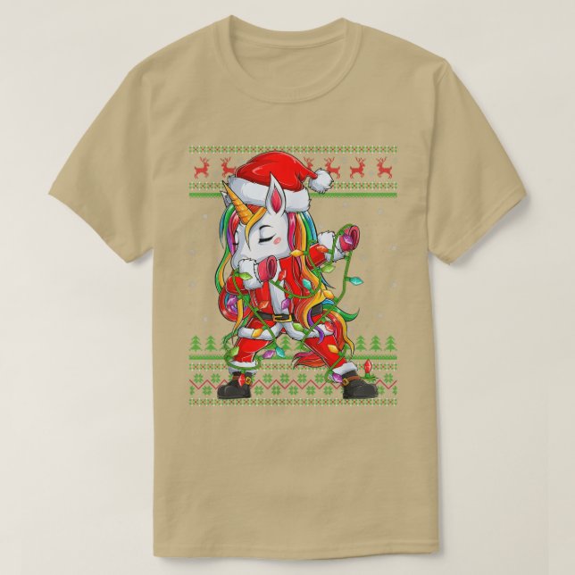 Camiseta Dabbing Unicorn Xmas lança Papais noeis feios Unic (Frente do Design)