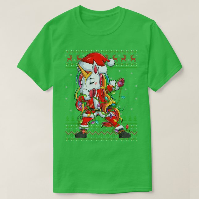 Camiseta Dabbing Unicorn Xmas lança Papais noeis feios Unic (Frente do Design)