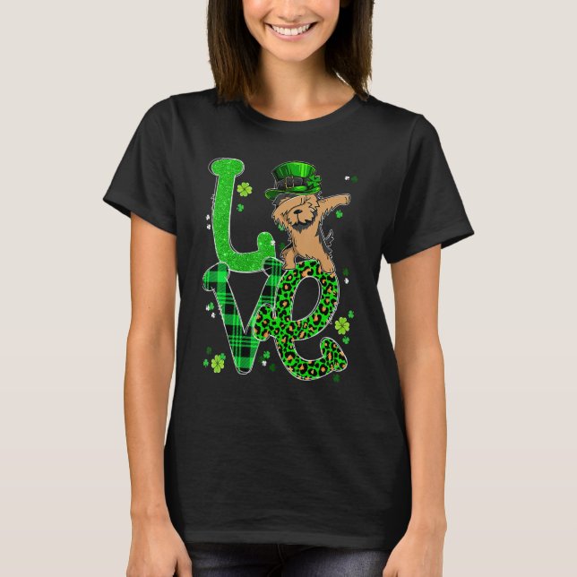 Camiseta Dabbing Yorkie Dog LOVE Shamrock St Patrick's Day (Frente)