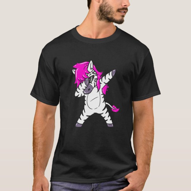 Camiseta Dabbing Zebra com Mano-Cavalo Rosa (Frente)