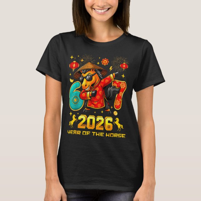 Camiseta Dabbing Zodiac Horse Lunar New Year Chinese New Ye (Frente)