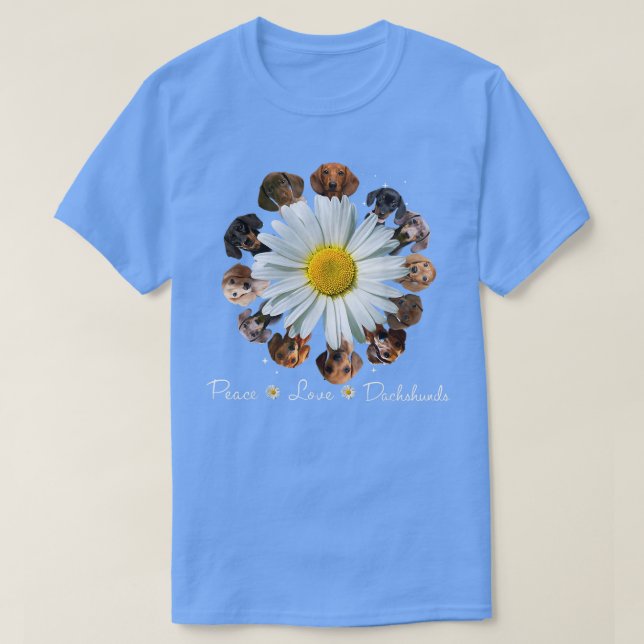 Camiseta Dachshances Cachorros Paz Amor Daisy Dachshances M (Frente do Design)