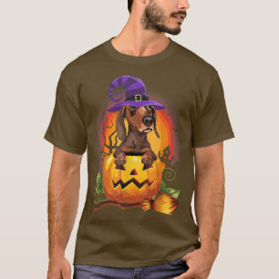 Camiseta Dachshunch Witch Pumpkin Halloween Dog Custo de so