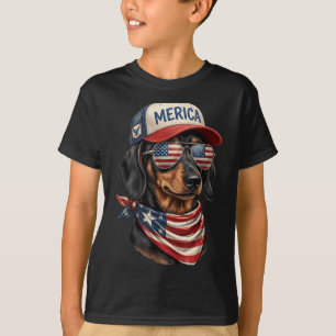 Camiseta Dachshund 4 De Julho Bandeira Americana Wiener