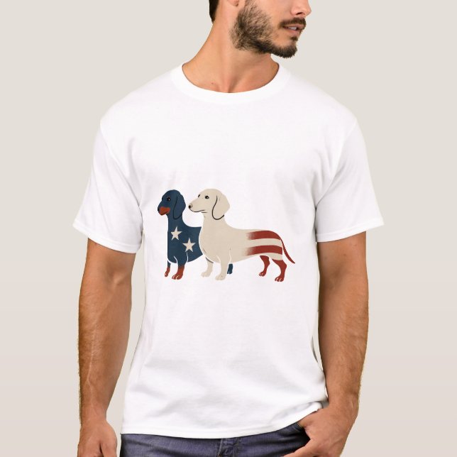 Camiseta Dachshund 4 de julho Dog Lover Men Mulheres EUA Ba (Frente)