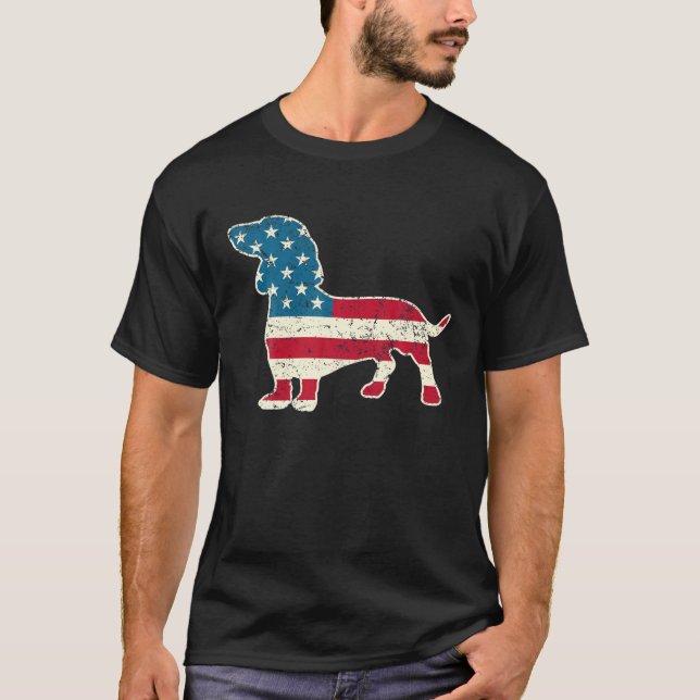 Camiseta Dachshund 4 De Julho Dog Lover Men Women USA Amer (Frente)