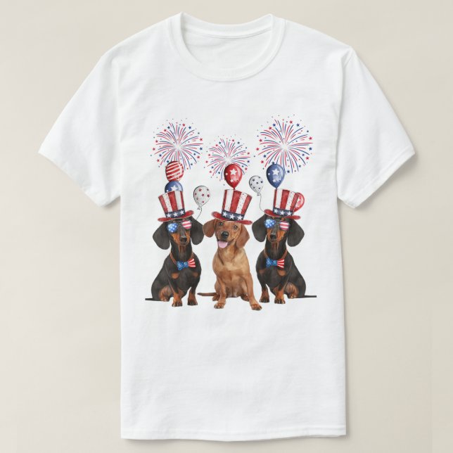 Camiseta Dachshund 4 de julho Homens Cachorros Mulheres Ame (Frente do Design)