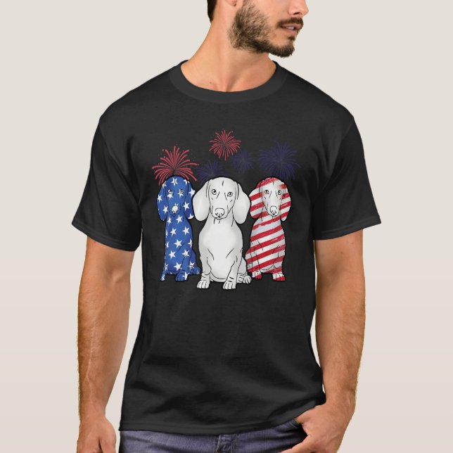 Camiseta Dachshund 4th Of July American Flag Dog Lovers Men (Frente)