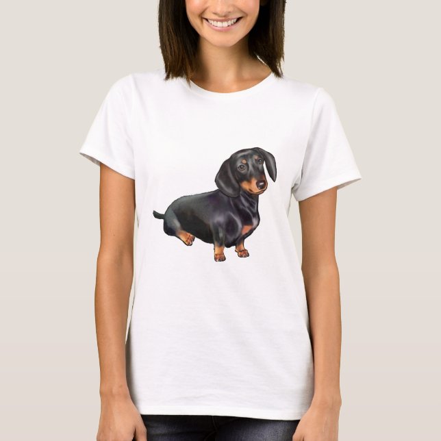 Camiseta Dachshund (A) - Preto e Castanho (Frente)