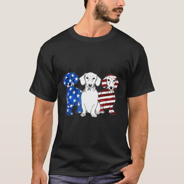 Camiseta Dachshund American Flag Men Mulher Em 4 De Julho (Frente)