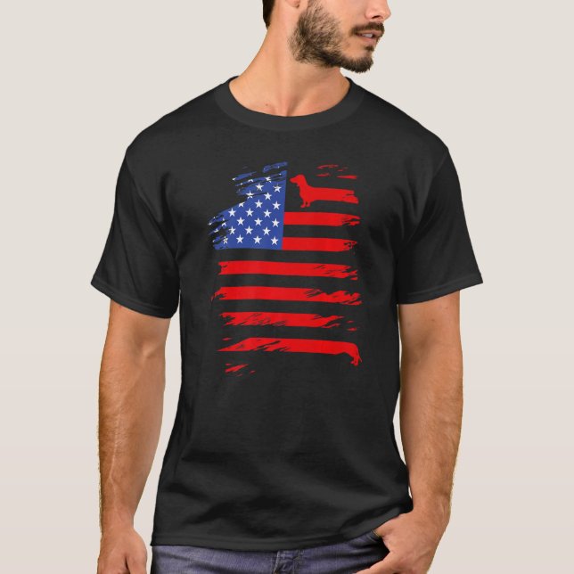 Camiseta Dachshund And America Flag Patriotic Weiner Dog (Frente)