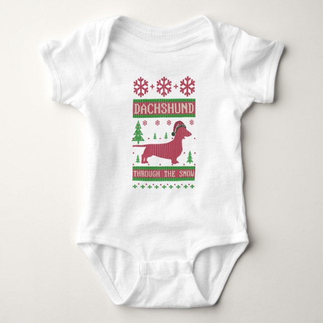 Camiseta Dachshund através da neve (Frente)