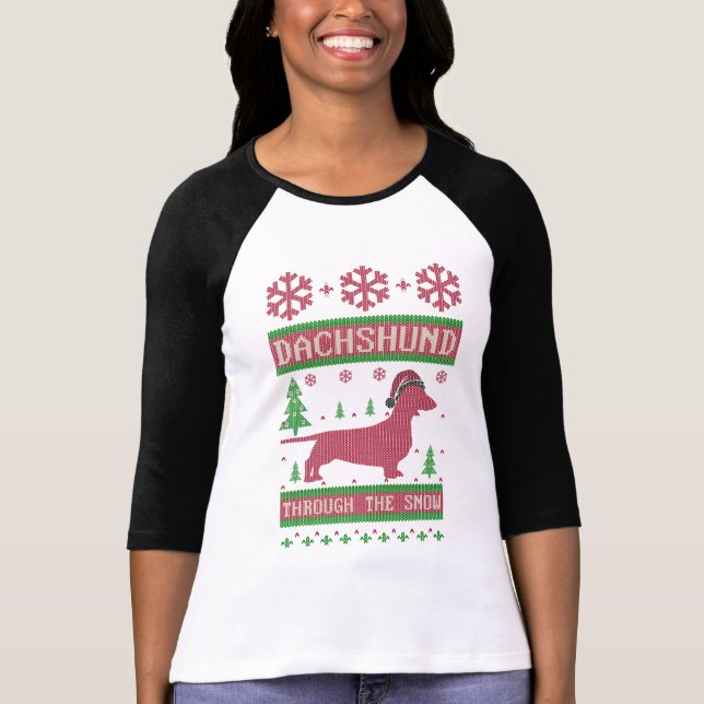 Camiseta Dachshund através da neve (Frente)