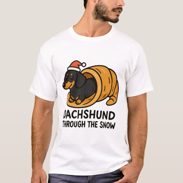 Camiseta Dachshund Através da Neve (Frente)
