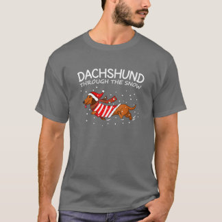 Camiseta Dachshund através da Neve Cachorro Engraçado Natal