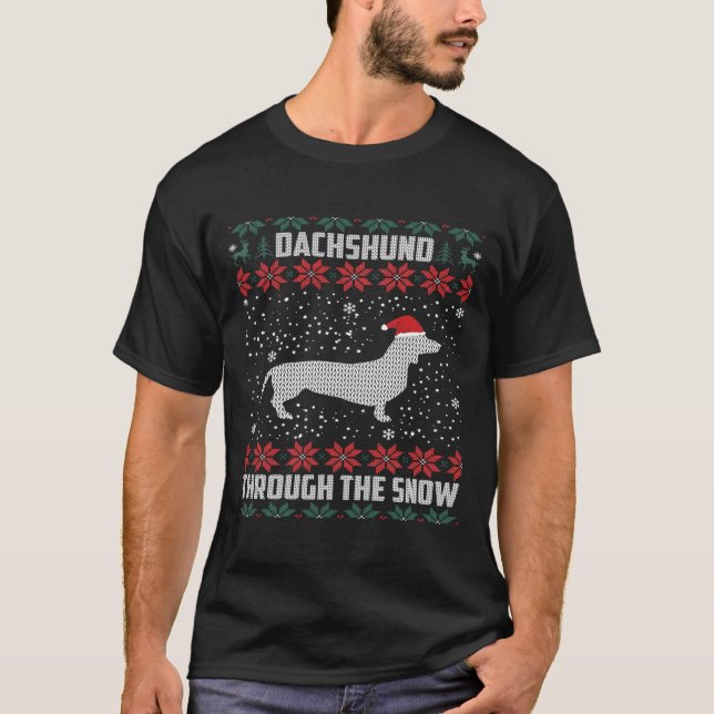 Camiseta Dachshund Através Da Neve Feio (Frente)