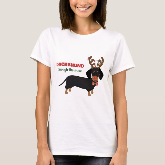 Camiseta Dachshund Através De Cão-De-Boca-Neve (Frente)