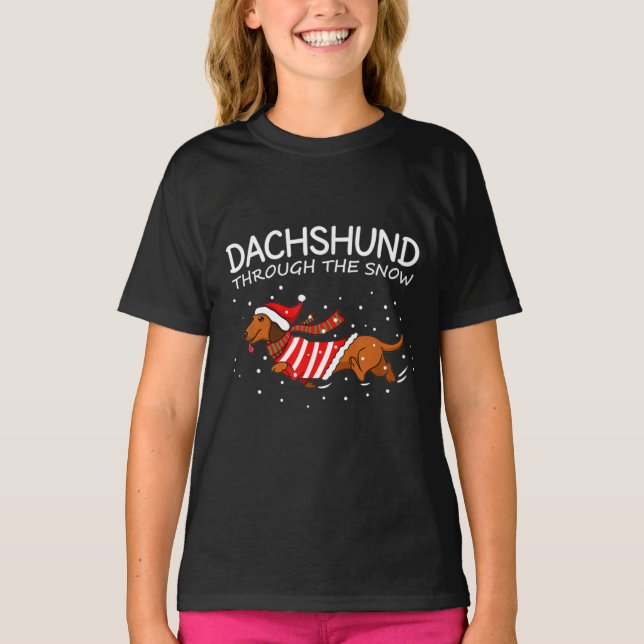 Camiseta Dachshund Através Do Natal Engraçado Da Neve (Frente)