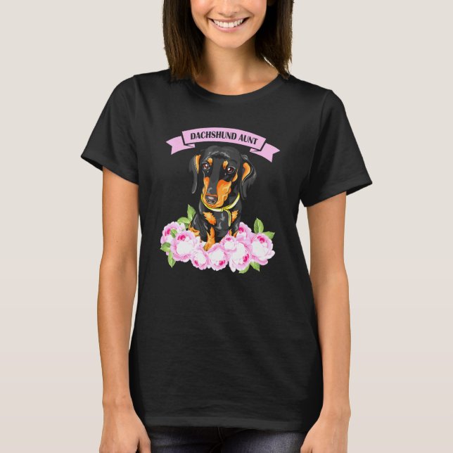 Camiseta Dachshund Aunt Wiener Doxie Proprietária Floral Wo (Frente)