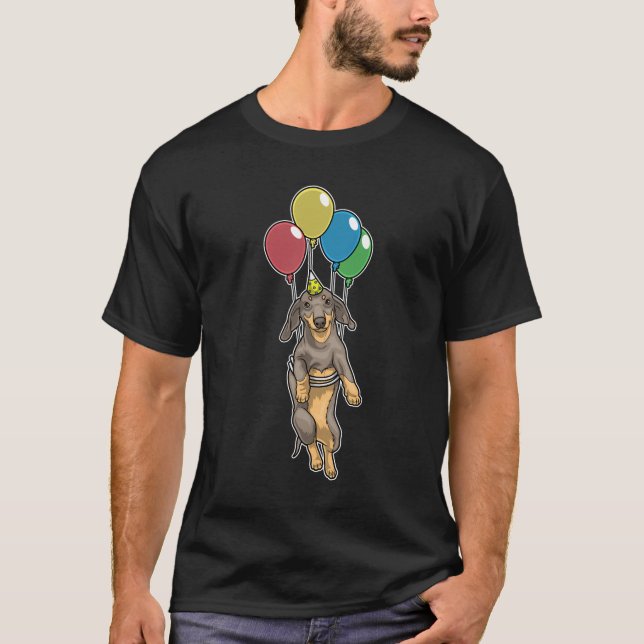 Camiseta Dachshund Birthday Ballons (Frente)