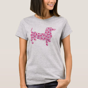 Camiseta Dachshund Bonito em Corações Rosa