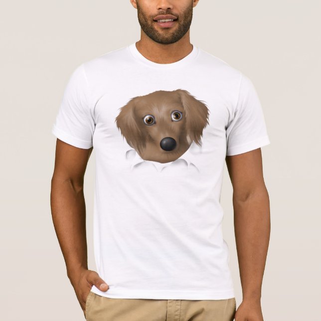 Camiseta Dachshund (cabelo longo) que rebenta para fora (Frente)