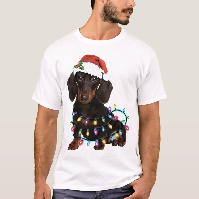 Camiseta Dachshund cachorro de Natal lindo (Frente)