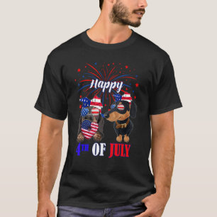 Camiseta Dachshund Casal 4 De Julho Vermelho Branco Azul Am