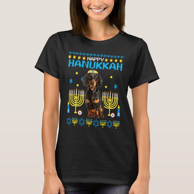 Camiseta Dachshund Chanukah judeu feio Hanukkah Pajamas Ch (Frente)