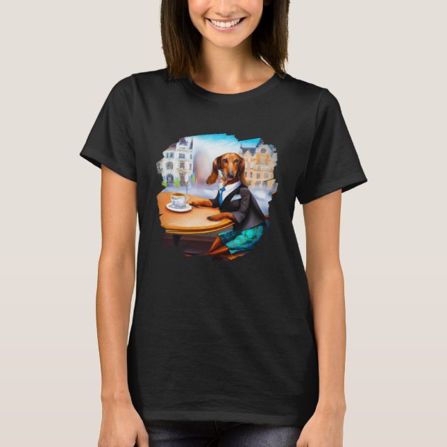 Camiseta Dachshund Chiweenie Wiener Dog Aristocrat Cafe Cof (Frente)