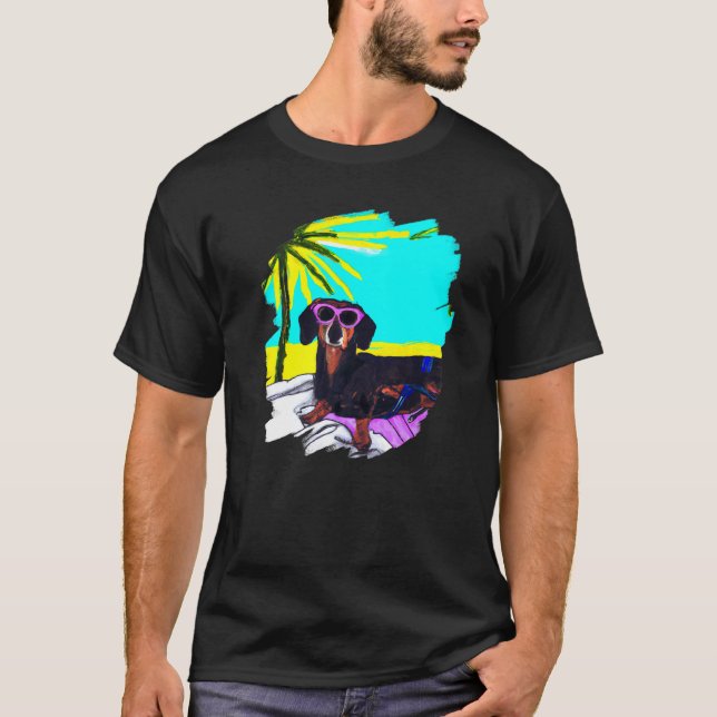 Camiseta Dachshund Chiweenie Wiener Dog Chilling Beach (Frente)