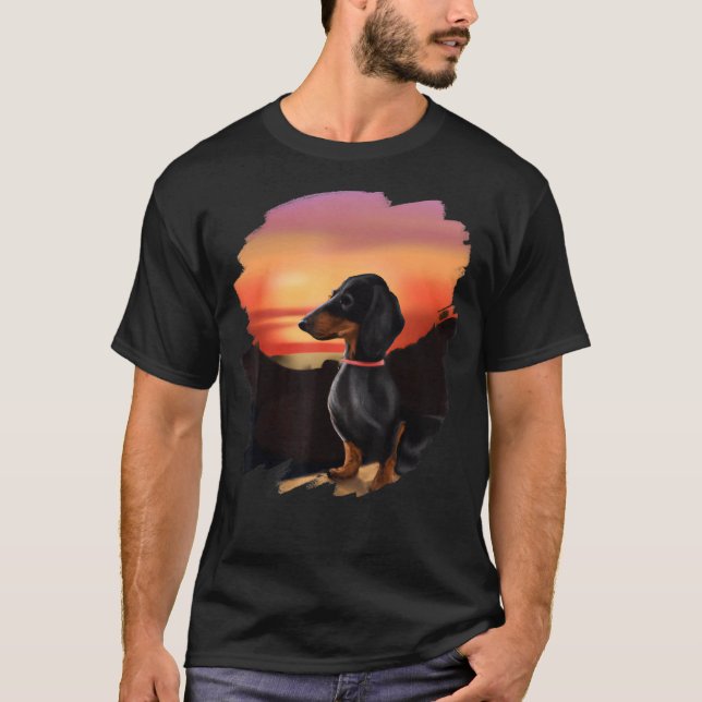Camiseta Dachshund Chiweenie Wiener Dog Sunset Vintage Retr (Frente)