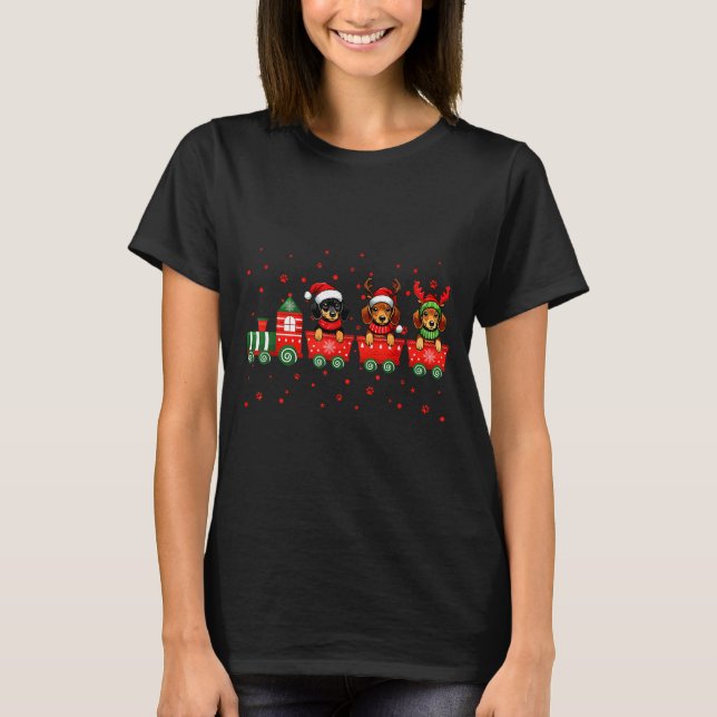 Camiseta Dachshund Christmas Dog Lights Santa Xmas Pet Dog  (Frente)