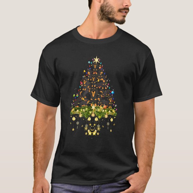 Camiseta Dachshund Christmas Dog Tree Lights Holidy Dachsh (Frente)