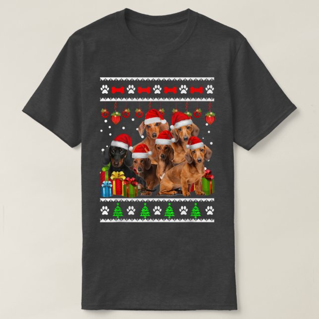 Camiseta Dachshund Christmas Engraçado Cachorro Xmas Luz pi (Frente do Design)