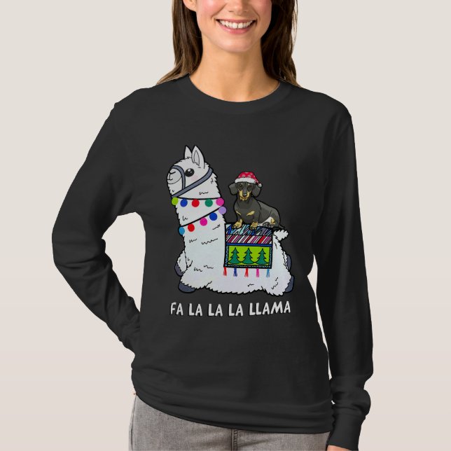 Camiseta Dachshund Christmas Fa La Lama (Frente)