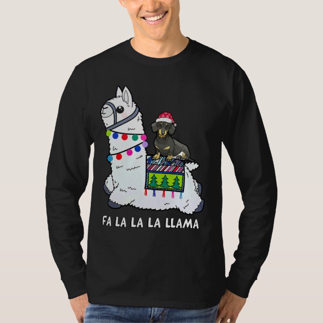 Camiseta Dachshund Christmas Fa La Lama (Frente)