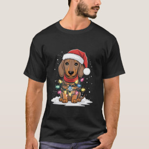 Camiseta Dachshund Christmas Lights Santa Hog Lover Hol