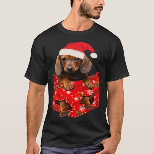 Camiseta Dachshund Christmas Pocket for Wiener Doxie (Frente)