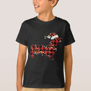 Camiseta Dachshund Christmas Red Xadrez Buffalo Pajamas Xma