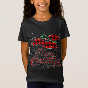 Camiseta Dachshund Christmas Red Xadrez Buffalo Pajamas Xma