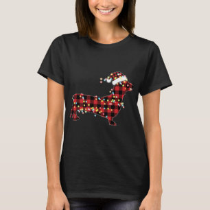 Camiseta Dachshund Christmas Red Xadrez Buffalo Pajamas Xma