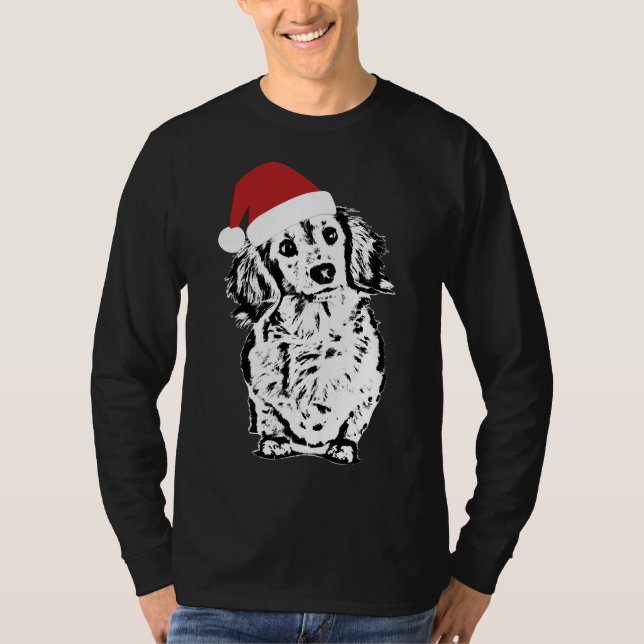 Camiseta Dachshund Christmas Santa Hat (Frente)