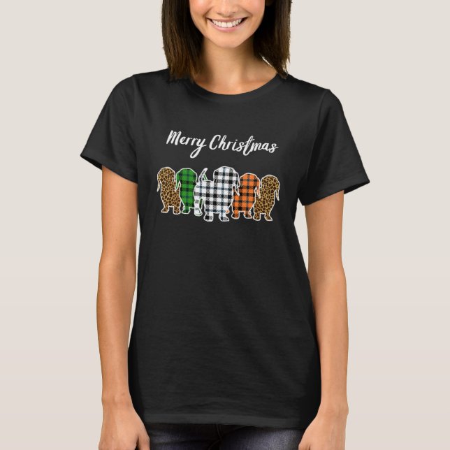 Camiseta Dachshund Christmas Womens Weenie Dog Plaid (Frente)
