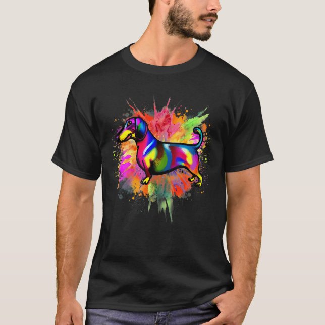 Camiseta Dachshund Colorful Pop Weiner Dog Dachshund Breed  (Frente)